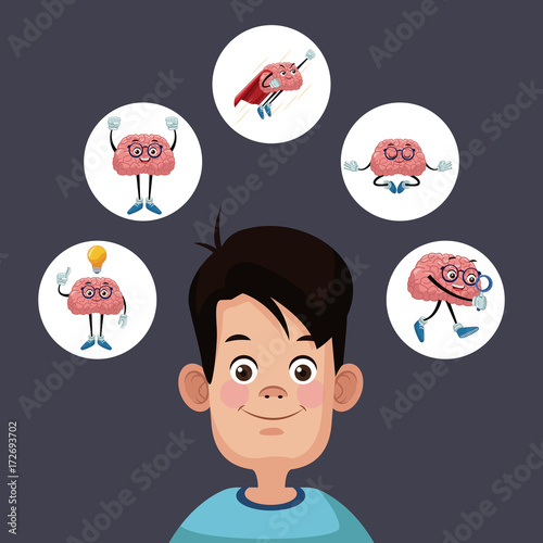 kid silhouette with brain cartoon icon vector illustration graphic design
