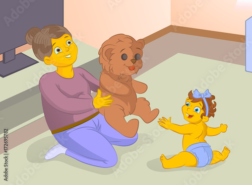old baby sitter playng a game with baby