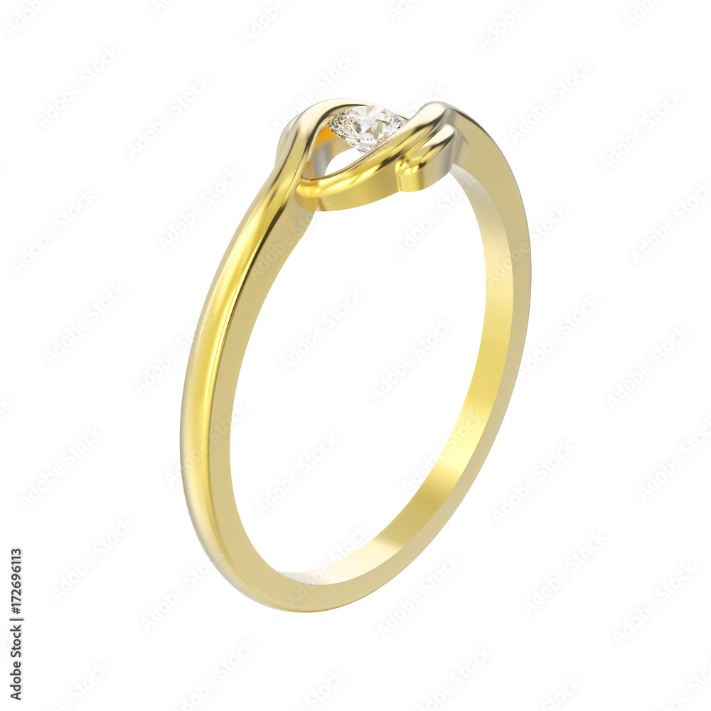 3D illustration isolated yellow gold engagement illusion twisted ring with diamond 3D illustration isolated yellow gold engagement illusion twisted ring with diamond