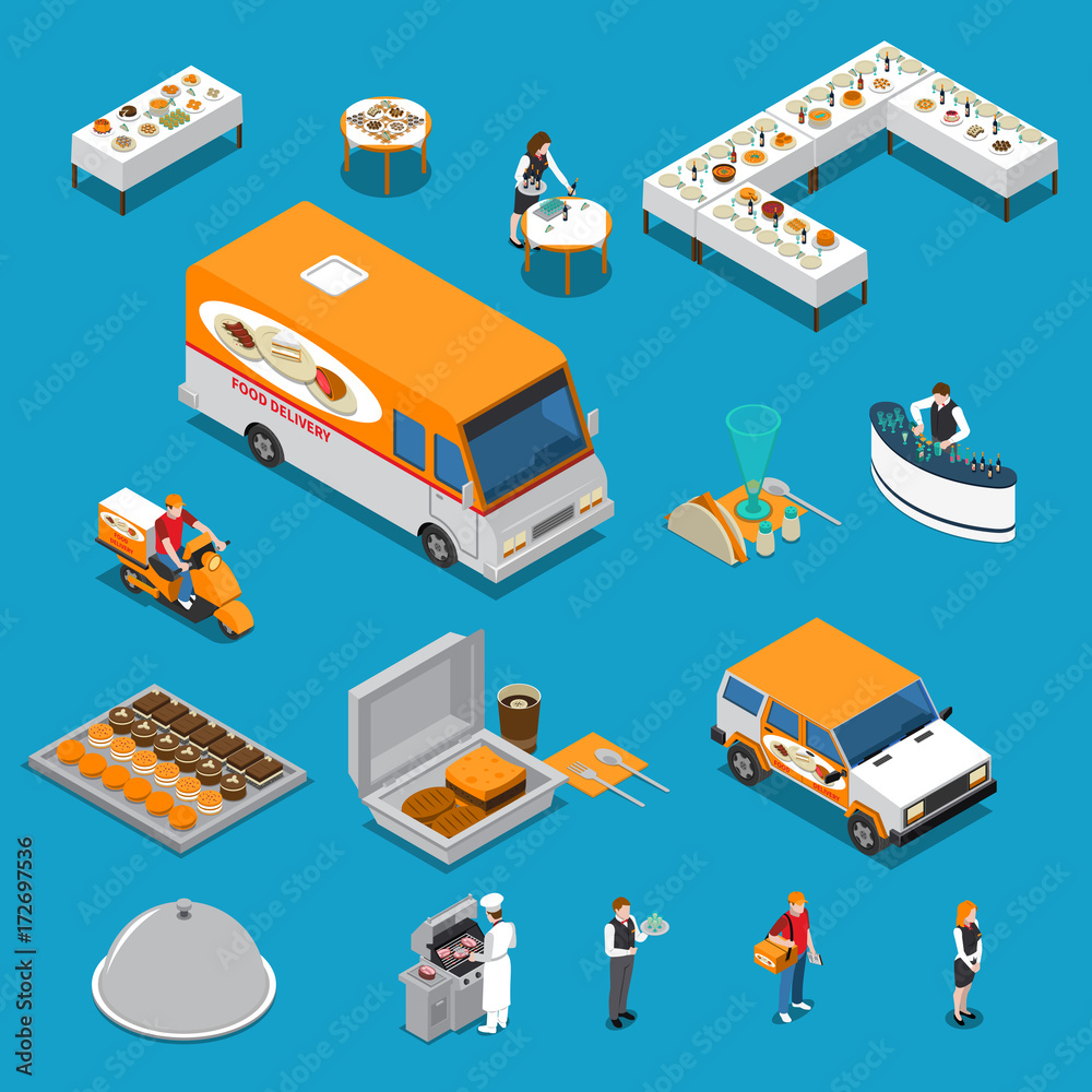 Catering Isometric Icons Set