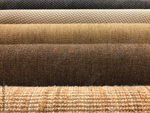 Samples of different woven carpet texture from sisal and natural fiber for background photo