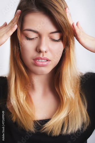 Woman In Pain. Beautiful Girl Feeling Toothache, Jaw, Neck Pain