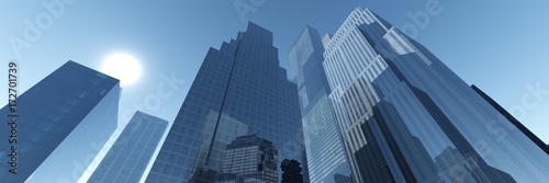 beautiful skyscrapers against the sky, bottom view, banner, 3D rendering 