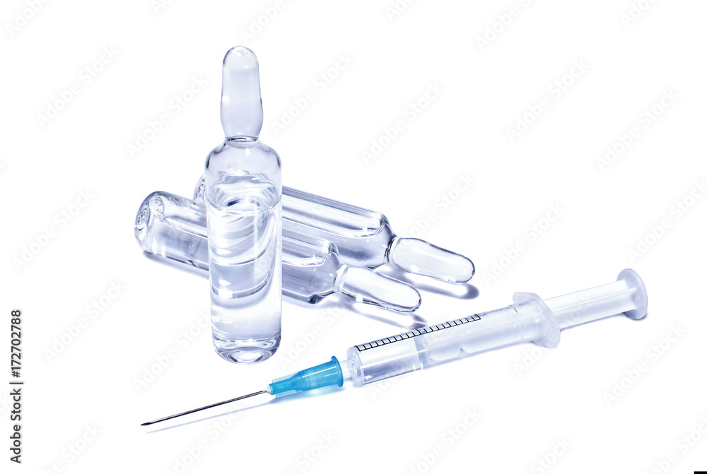 Medical conception: ampules and syringe with transparent vaccine Stock  Photo | Adobe Stock