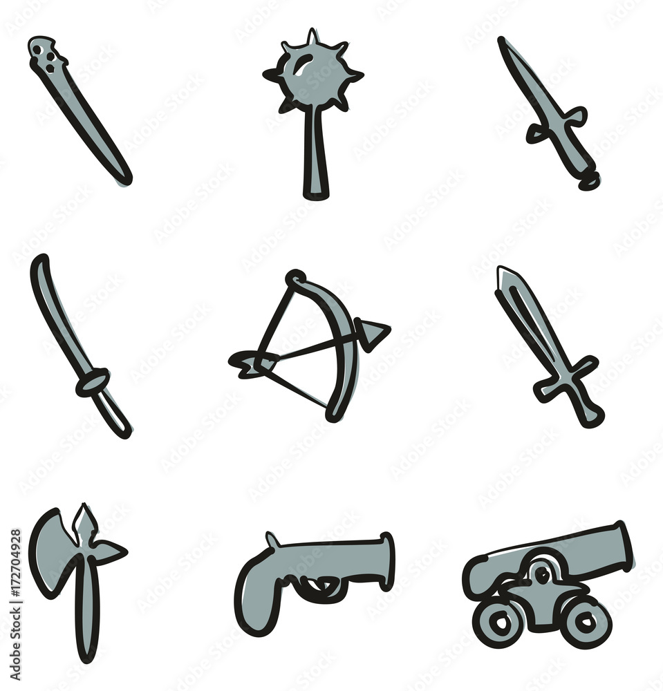 Old Weapons Icons Freehand 2 Color Old Weapons Icons Freehand 2 Color