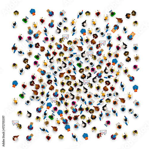 Big people crowd on white background. Vector illustration.