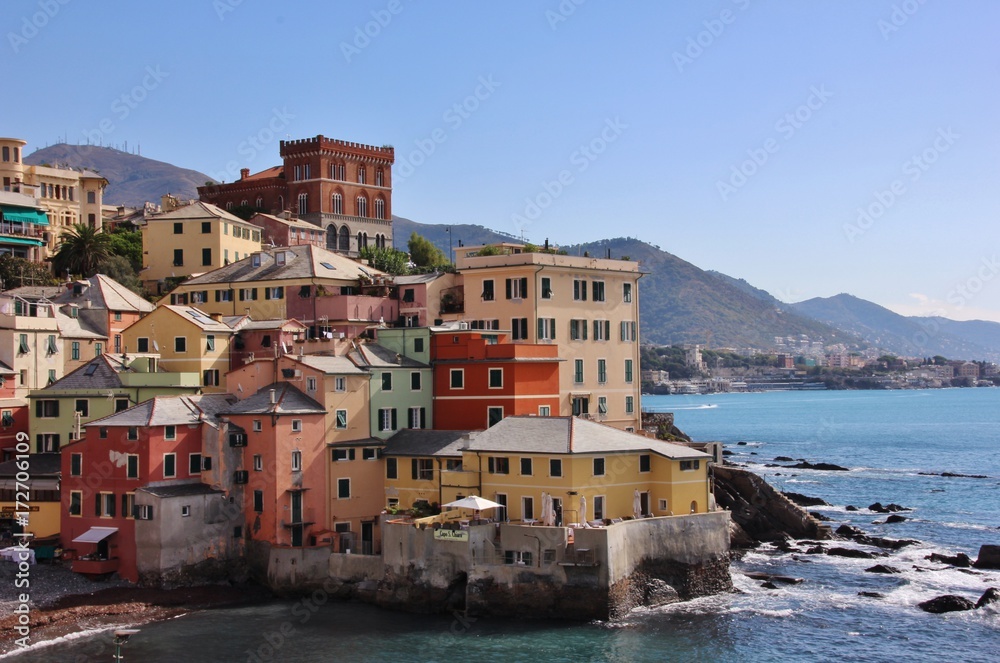 Boccadasse, with its colorful houses: fishing village in Center of Genoa, Liguria, Italy. 