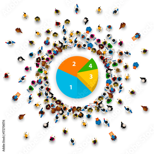 People surround the pie chart. Vector illustration photo