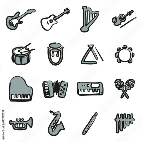 Musical Instruments Icons Freehand 2 Color