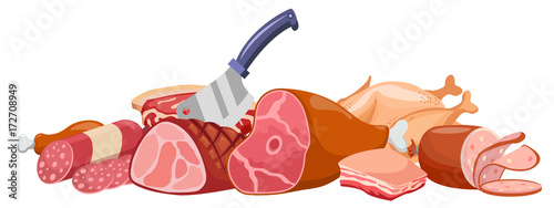 Meat banner vector Fresh meat banner isolated in white. Meat set