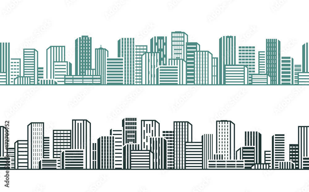 City view. Cityscape, urban, high-rises, building concept. Vector illustration