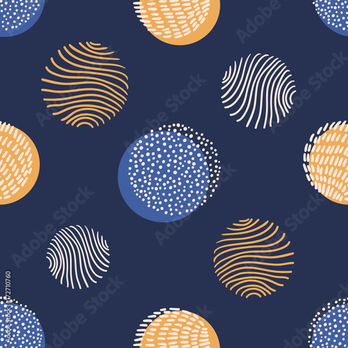 Hand drawn stylish modern dark blue seamless abstract pattern, scandinavian design style. Vector illustration