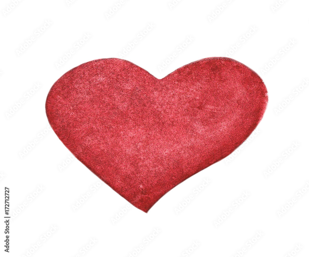 Hand painted watercolor of Red heart isolated on white background.