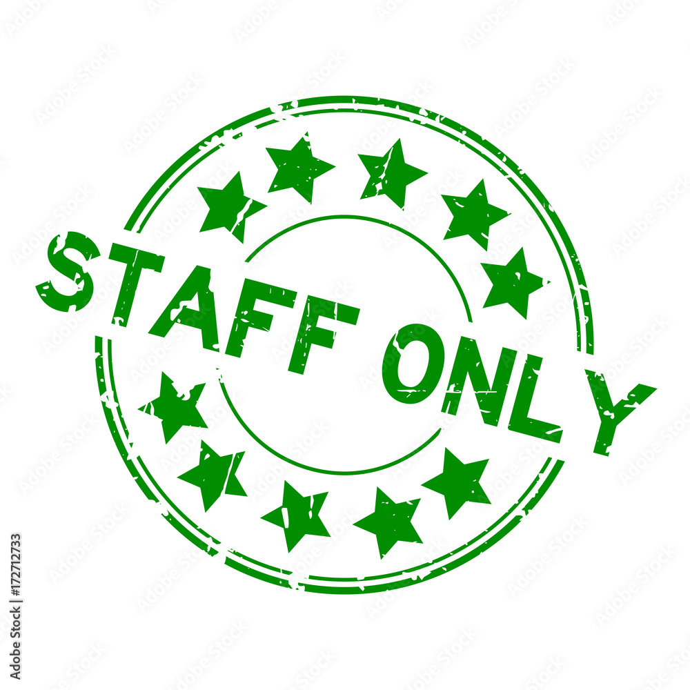 Grunge green staff only with star icon round rubber seal stamp on white background Grunge green staff only with star icon round rubber seal stamp on white background