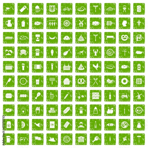 100 meat icons set grunge green