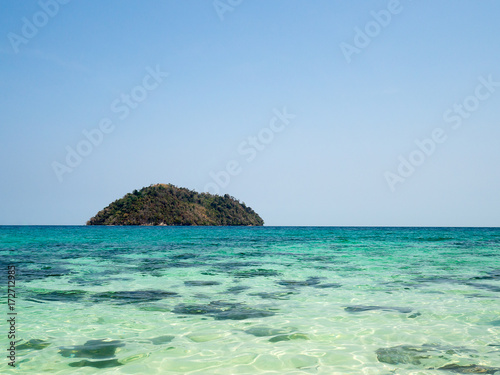 Crystal turquoise green sea ocean clear water and mountain at Lipe Island  Satun  Thailand.