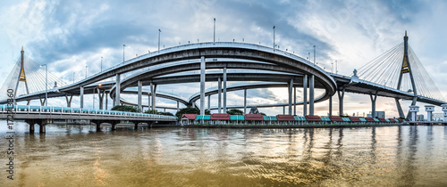 The Bhumibol Bridge,non-English text that appears in an image is the name of the bridge, Bhumibol Bridge 1 and Bhumibol Bridge 2,Bhumibol is the name of King Rama 9 of Thailand