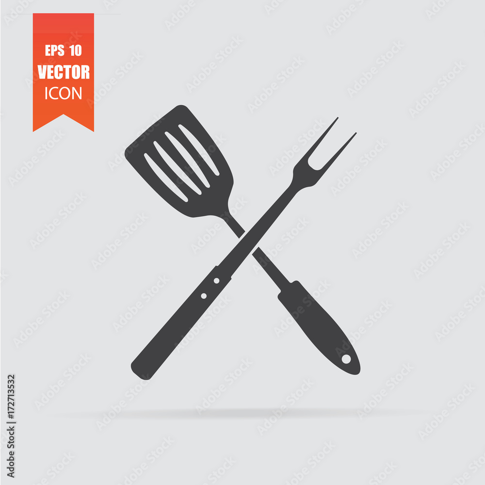 Fototapeta premium Barbecue tools icon in flat style isolated on grey background.