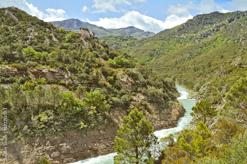 Mountains and river Gàllego in Aragon.