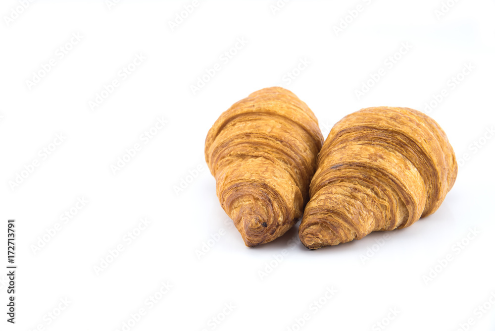 two croissant on white background two croissant on white background