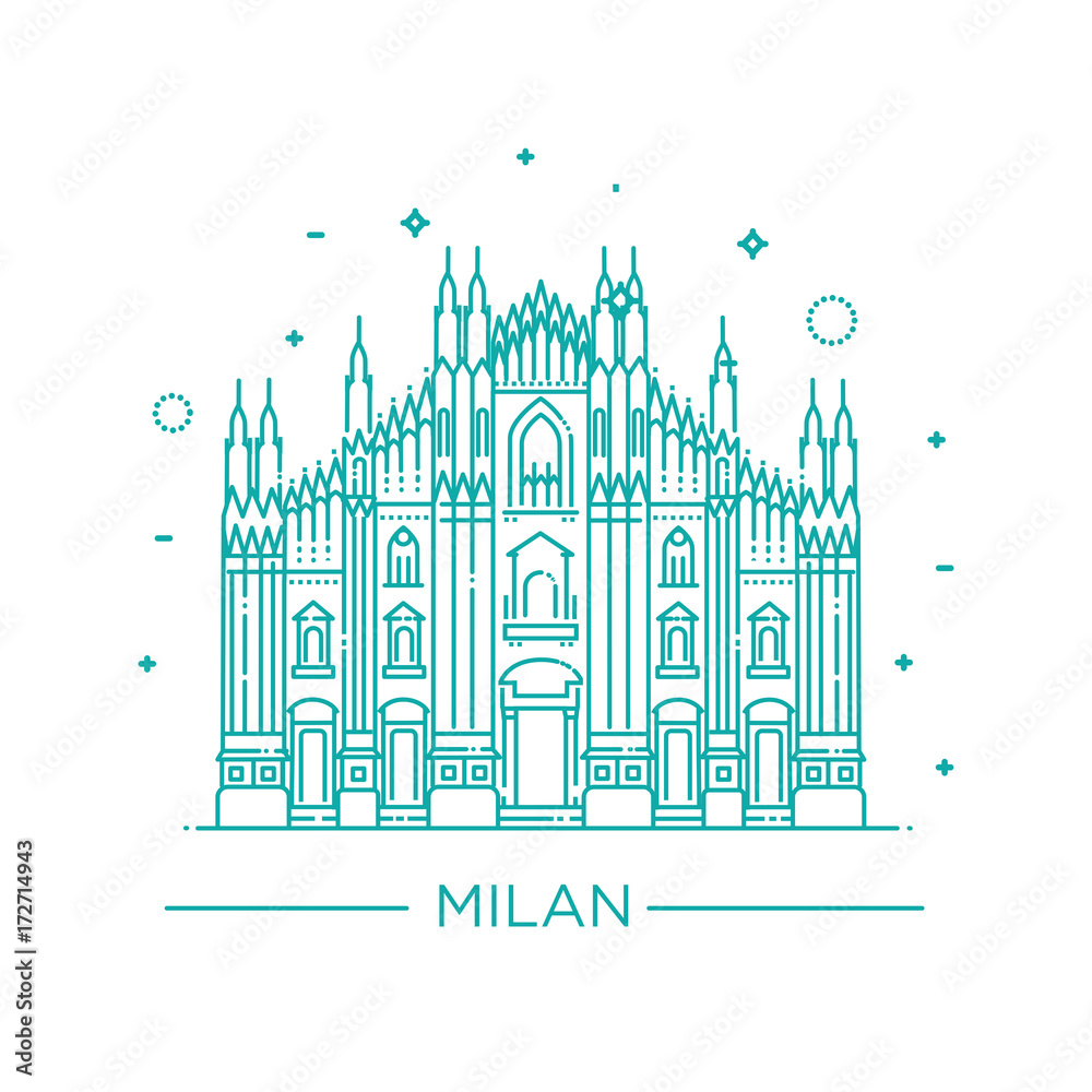Vector line illustration of Milan Cathedral, Milan, Italy.