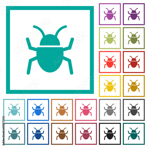 Bug flat color icons with quadrant frames