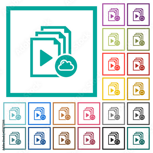 Cloud playlist flat color icons with quadrant frames