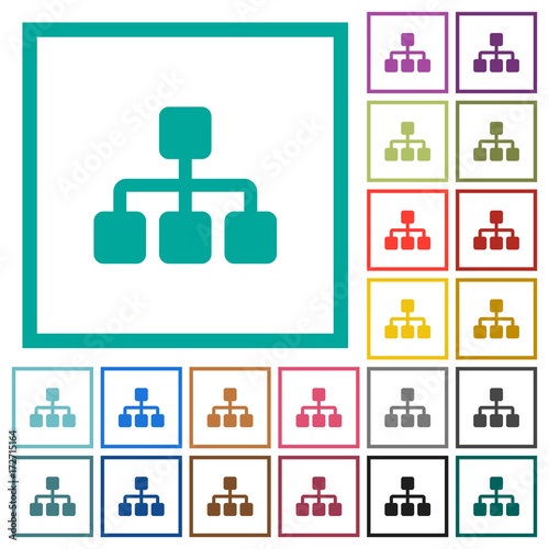 Network flat color icons with quadrant frames