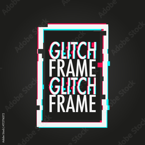 Frame in distorted glitch style. Background for design card, poster, flyer, brochure, cover, banner. Modern simple style