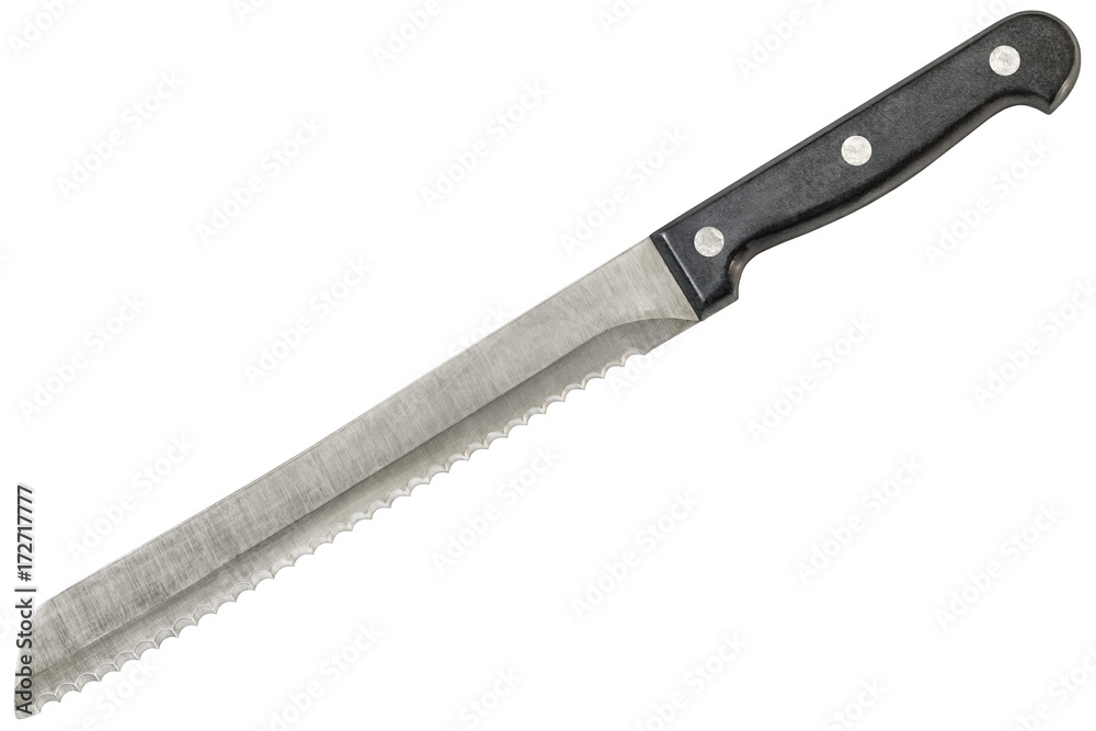 Heavy Duty Stainless Steel Serrated Bread Cutting Knife Isolated On White Background Heavy Duty Stainless Steel Serrated Bread Cutting Knife Isolated On White Background