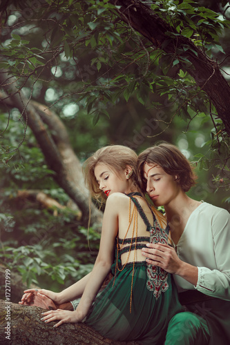 Young couple of elves in love outdoor