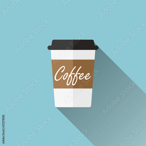 Disposable coffee cup icon - flat design illustration with long shadow, vector
