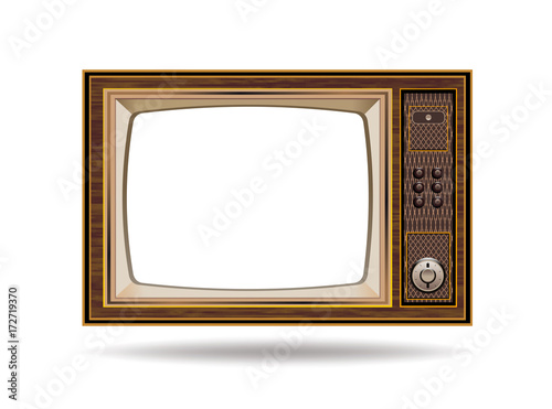 Retro old vintage television on white background