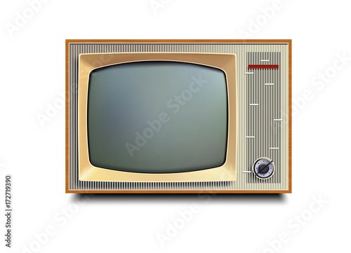 Retro old vintage television on white background
