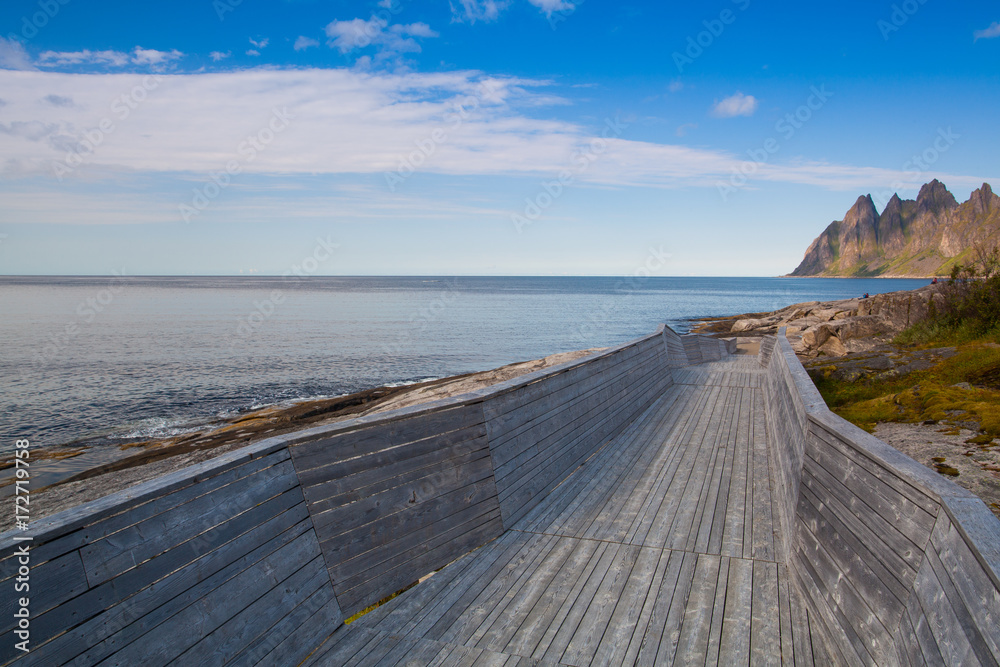 Tourist boardwalk on Senja island,Norway