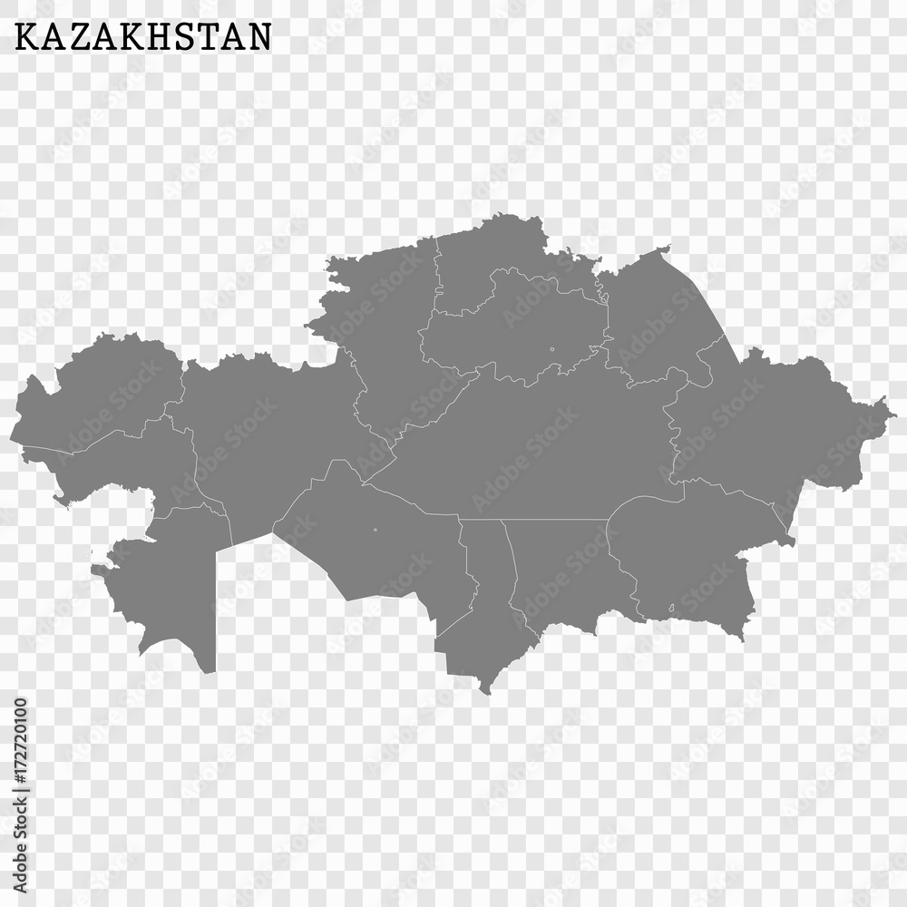 High quality map kazakhstan with borders of regions