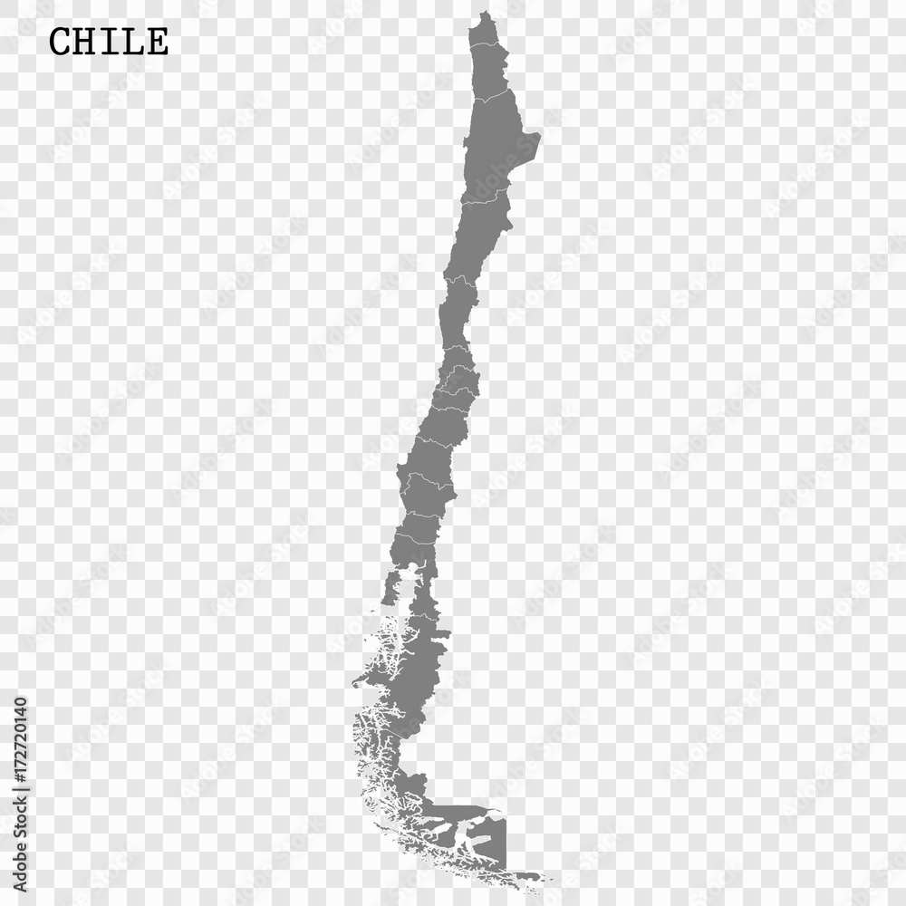 High quality map Chile with borders of regions