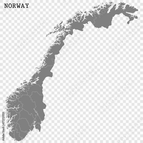 High quality map Norway with borders of regions