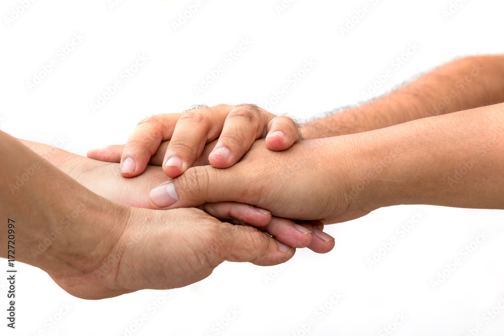 Group of people lying hand for teamwork on white background Group of people lying hand for teamwork on white background