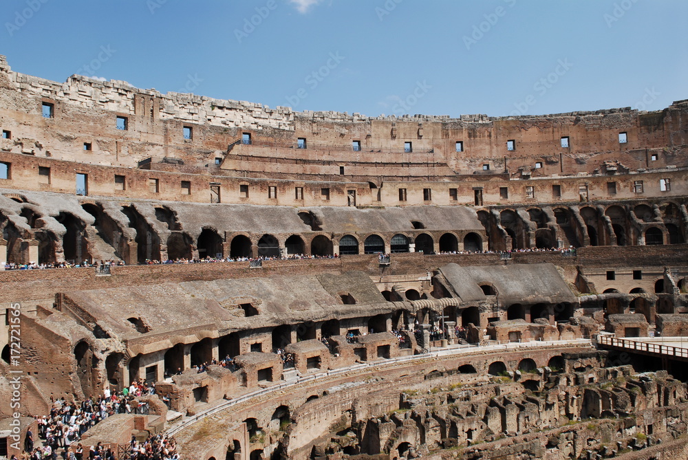 Ancient ruins of great roman amphitheater Colosseum, Rome, Italy