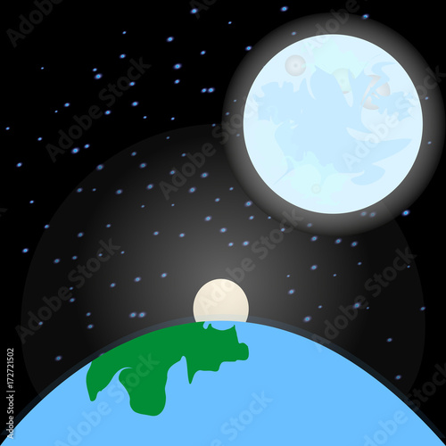 Fototapeta Naklejka Na Ścianę i Meble -  Sunrise over the earth. Space. Vector. illustration