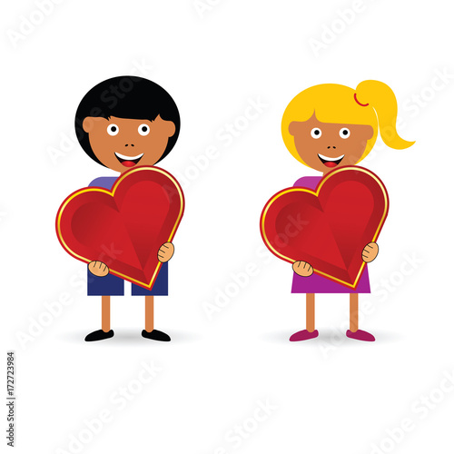 children holding heart illustration