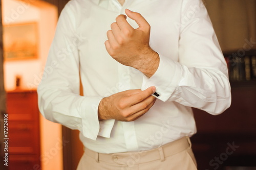 elegant businessman dressed costume before meeting with partners