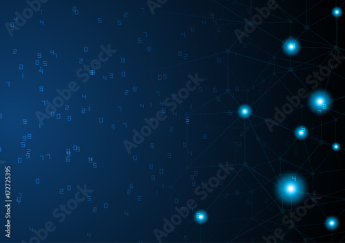 Abstract digital number technology background and blue glowing light