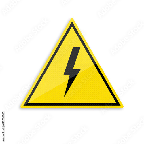 High Voltage Sign. Danger symbol. Black lightning in yellow triangle on white background. Vector illustration.