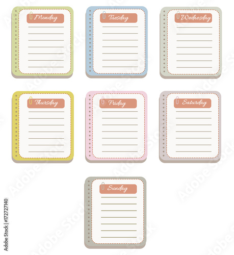 The sheets of the planner in a cute dashed line. Diary.To Do List. The names of the days of the week. The Style Of Provence. Gentle colors. Vector illustration. 