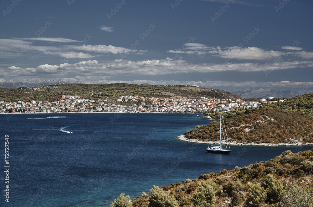 Sailboat in the bay near Trogir, Croatia.