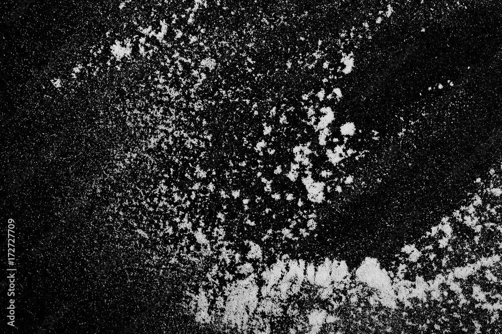 White powder isolated on black background, top view White powder isolated on black background, top view