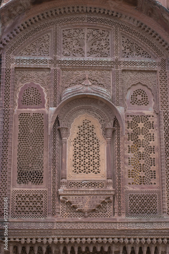 Queens window in Jodhpur Fort with detailed design