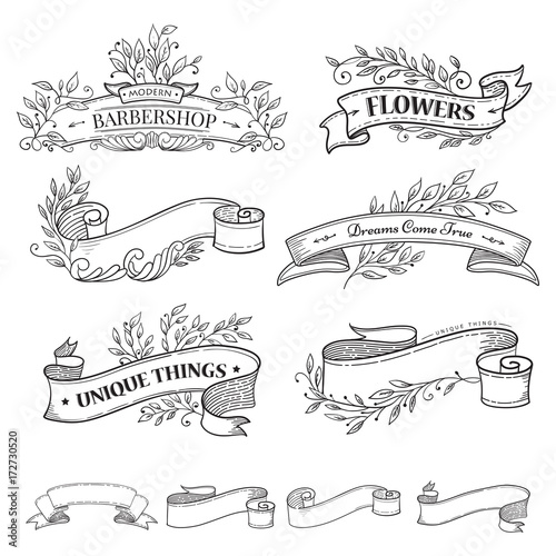 Fototapeta Naklejka Na Ścianę i Meble -  Ribbon vector illustration with laurel leaf. Award, background, template element